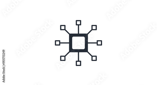 Simple black microchip icon with connected nodes.