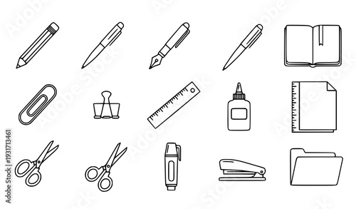 Office and School Stationery Linear Icon Pack