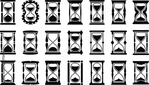 Hourglass Collection Silhouette Icon Set Sand Timer Typography Silhouette Icon Pack