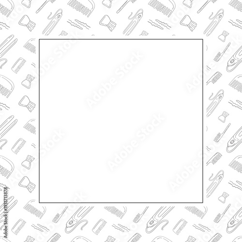 barbershop icon square frame in doodle style