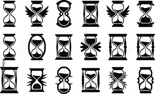 Hourglass Collection Silhouette Icon Set Sand Timer Typography Silhouette Icon Pack