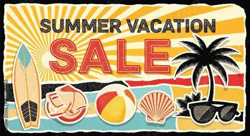 Hello Summer Vibrant Tropical Banner Design with Bright Typography and Colorful Seasonal Elements for Social Media Promotion