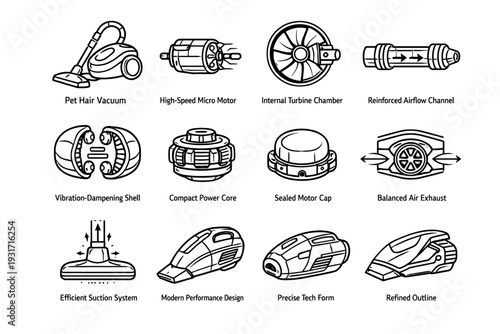 Airflow channel reinforced icon modern vacuum micro vector pet motor balanced