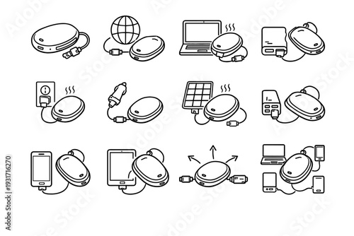 Usb hand operation icon use vector flexible form schematic warmer ecosystem charging