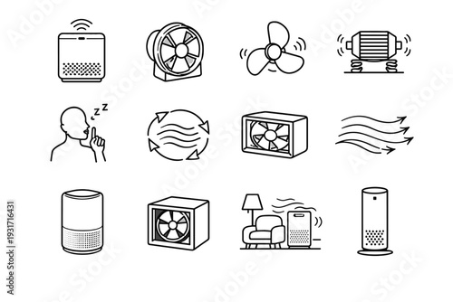 Vector purifier icon smooth calm air form internal structure smart operation