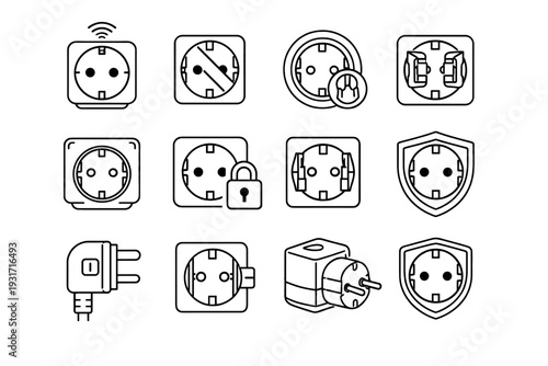 Icons housing modern adapter plug smart design mechanism safety vector icon shutter