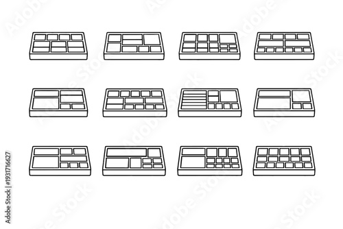 Accessory icon silhouette minimalist tray vector modern insert compact jewelry drawer outline