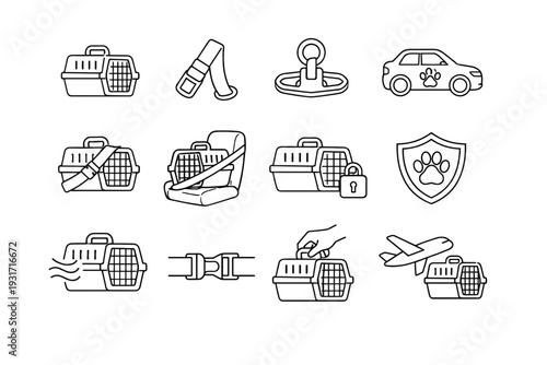 Vector modern clean pet vehicle carrier balanced icons icon travel system attachment