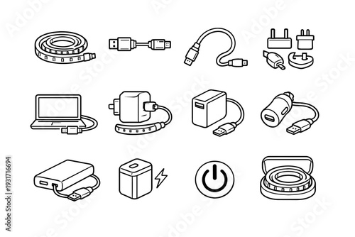 Universal outline portability modern strip concept vector usb adapter icon light