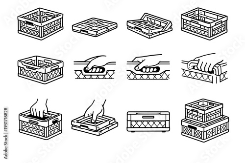 Icon foldable appearance geometry concept tidy outline vector crate icons grip