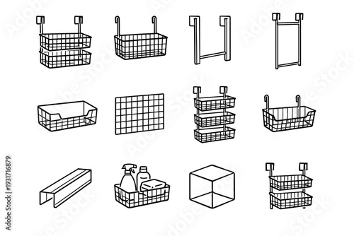 Grid storage organizer vector hanging over wire solution icon clean household basket