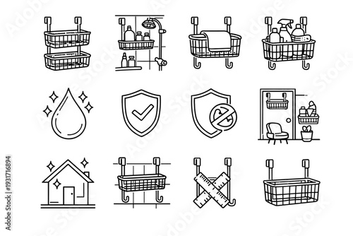Icon finish coating room holder form vector storage concept bathroom basket modern