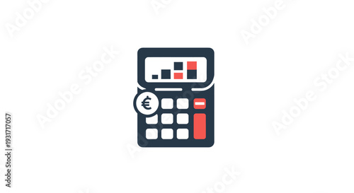 Calculator Icon with Euro Symbol and Chart Display Representing Financial Analysis