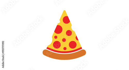 Cartoon Pizza Slice Illustration on White Background with a Bitten Corner Design