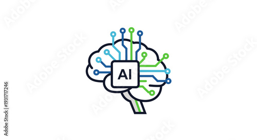 Conceptual illustration of artificial intelligence incorporating brain and circuit elements