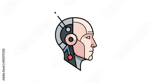 Conceptual representation of a human-machine hybrid featuring a robotic and organic fusion