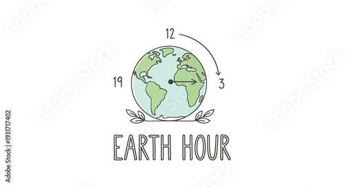 Earth Hour Clock Illustration with Globe.