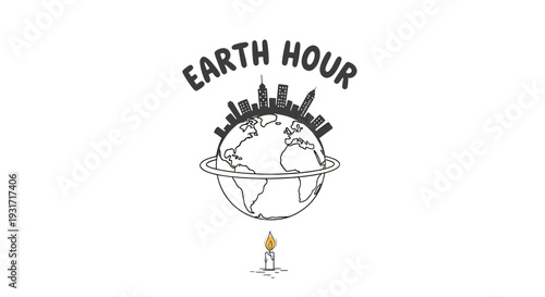 Earth Hour Illustration with Globe and City.