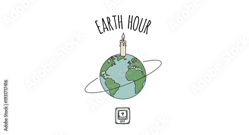 Earth Hour Illustration with Globe and Rocket.