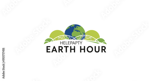 Earth Hour Logo with Globe and Leaves.