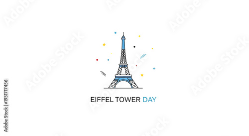 Eiffel Tower Illustration with Blue Accents.