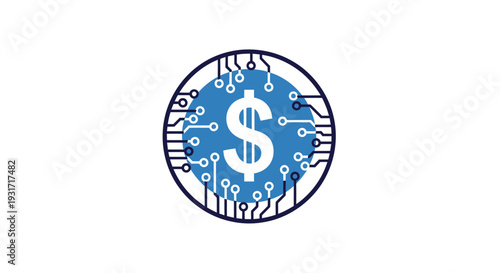 Digital currency concept featuring a dollar symbol within a circuit board design