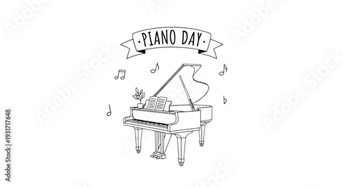 Piano Day Illustration Grand Piano Music Notes.