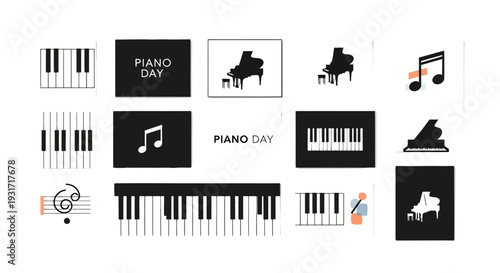 Piano Keys Music Notes Instruments Collection.