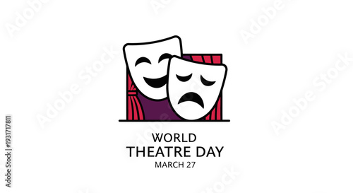 Theatre Masks World Theatre Day Illustration.