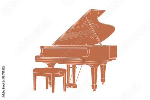 Melody in Silhouette: An elegant grand piano, rendered in a striking outline, stands ready to unleash its musical symphony. A piano stool awaits, promising moments of artistic creation.