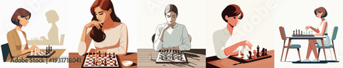 Vector Illustration of a Woman Playing Chess