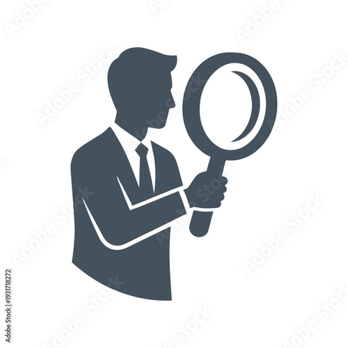 businessman holding magnifying glass icon, search and analysis vector