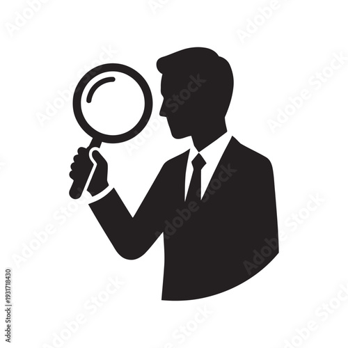 Vector icon of businessman holding magnifying glass investigation symbol