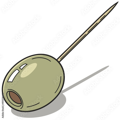 Olive On Toothpick Vector Minimal Bar Snack Icon