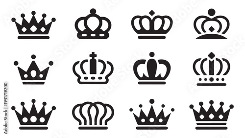 Set of black crowns. collection of royal crown silhouettes. king and queen crowns icon