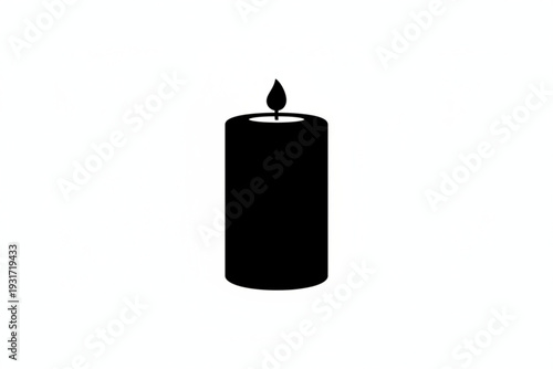 Burning Candle Silhouette: A minimalist monochrome silhouette of a single, upright candle, its flame dancing with a gentle, flickering light.