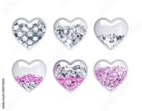 ホログラムが煌めくクラウドとシャカシャカ風のラメ入りハートのデジタルステッカー素材集