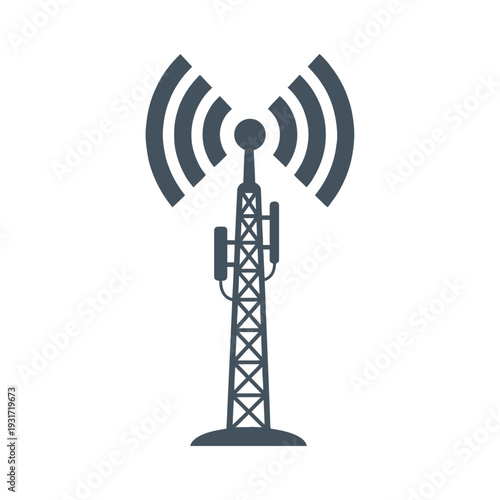 Telecommunication Tower Icon Vector with Signal Transmission Waves. Antenna Silhouette Wireless Network Infrastructure. Signal Tower.