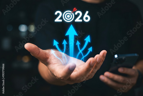 Wallpaper Mural Future growth forecast in 2026 depicted by upward arrows emerging from open hand Torontodigital.ca