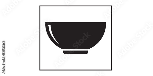 Minimal flat vector icon of a ceramic ramen bowl, simple solid black silhouette, clean monochrome design, centered composition, isolated on white background.
