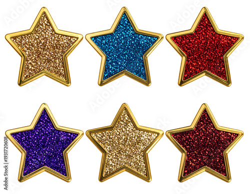 金縁のキラキラした星のステッカーとパステルカラーの月をイメージした立体的な3Dアイコン素材セット