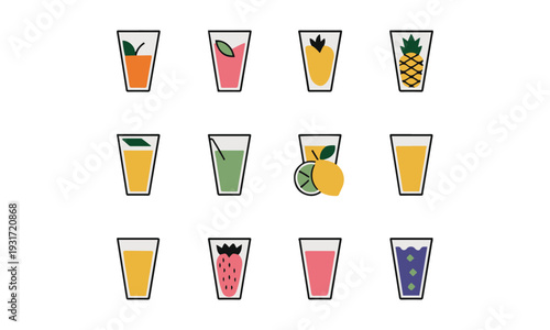 set of colored glass of juice