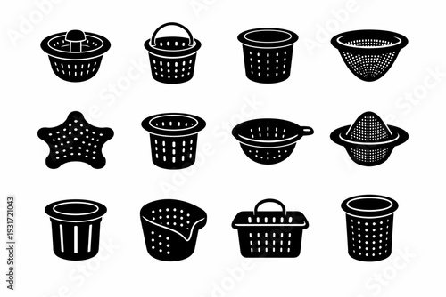 Cup drain filled vector sink tool strainer insert icon solid simple image