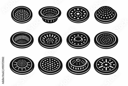 Icon circular generation vector simple perforated drain filter image strong strainer filled