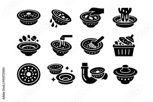 Clean black generation sink simple icon image daily item washing routine vector