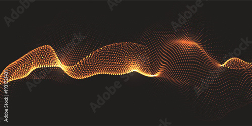Abstract vector wavy lines flowing smooth curve gold gradient color on black background in concept of luxury, technology, science, music, modern.