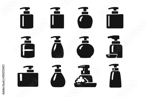 Foamer dispenser soap silhouette vector object icons design hygiene interior routine icon
