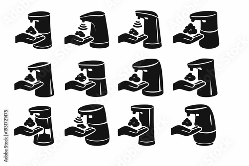 Form daily vector soap image simple touchless silhouette health device foam generation