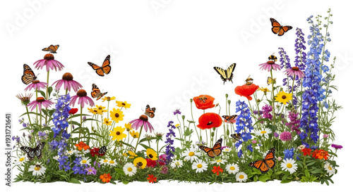 Vibrant Wildflowers and Butterflies Garden Scene