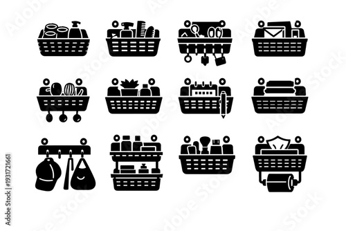 Simple image storage icon generation wall management everyday routine functional tool vector